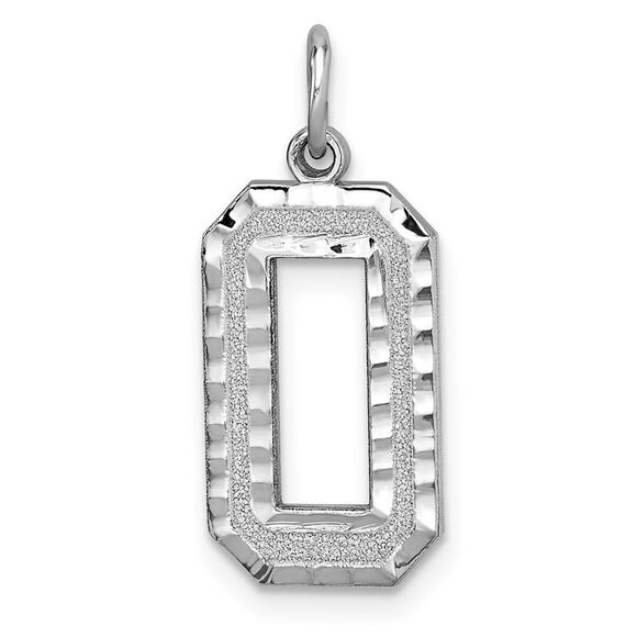 Kazi Luxury 14k White Gold Large Brushed Diamond-cut Number 0 Charm